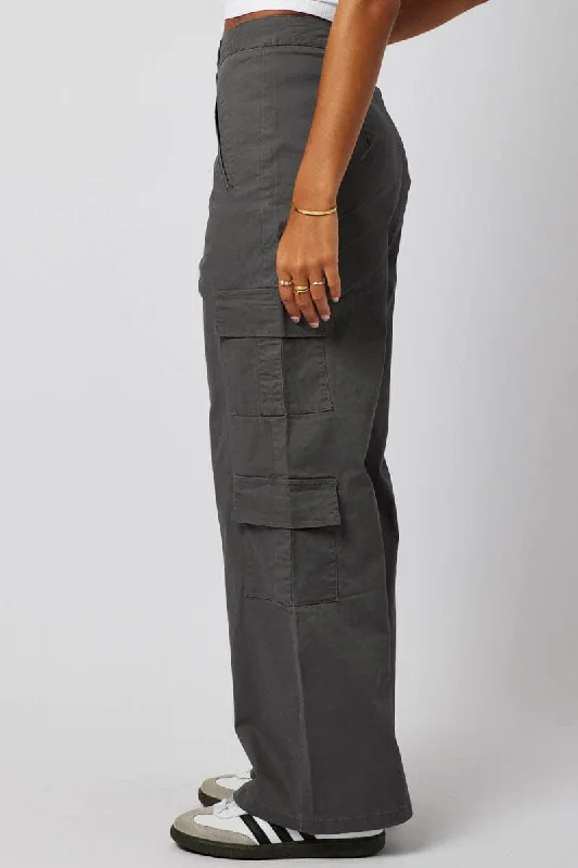 Grey Cargo Pants Mid Rise