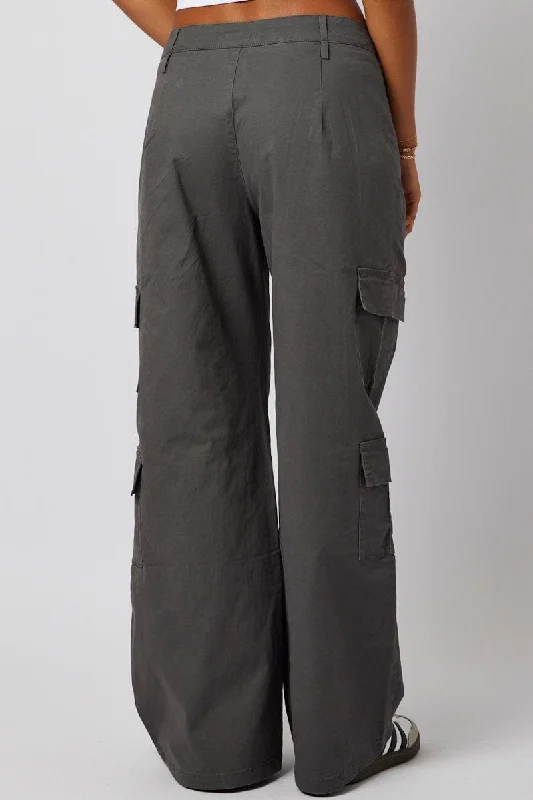 Grey Cargo Pants Mid Rise