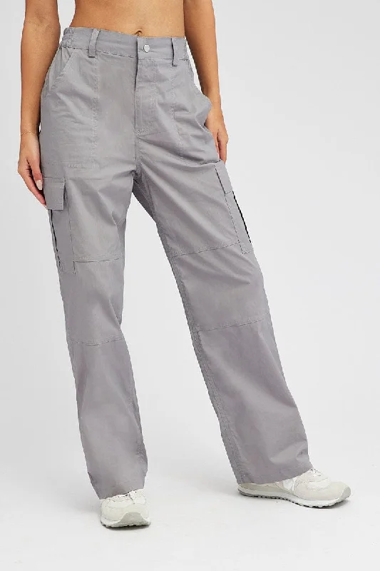 Grey Cargo Pants Mid Rise