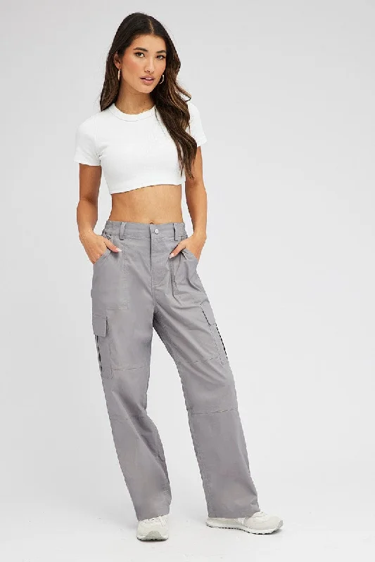 Grey Cargo Pants Mid Rise