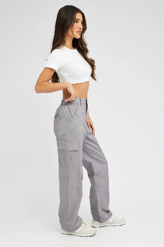 Grey Cargo Pants Mid Rise