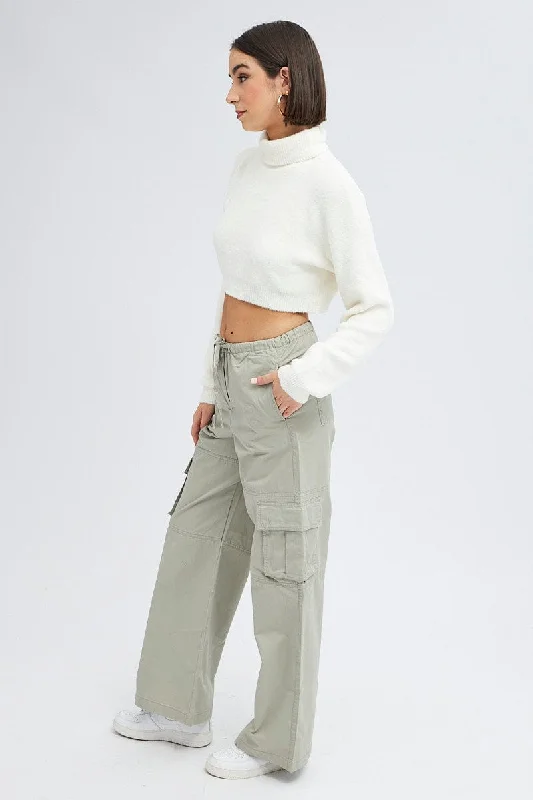 Grey Cargo Pants Wide Leg