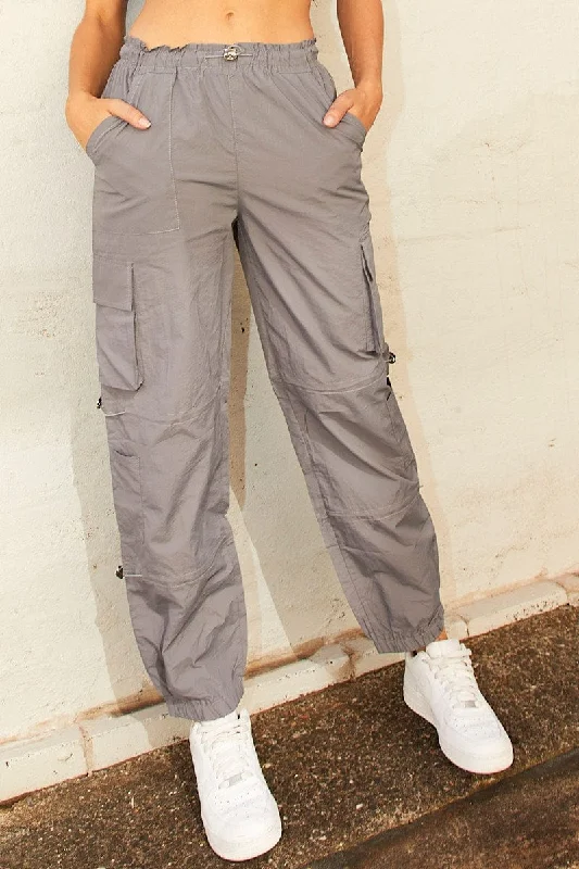 Grey Cargo Parachute Pants