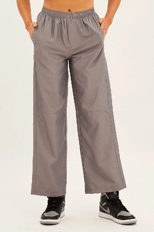 Grey Cargo Parachute Pants