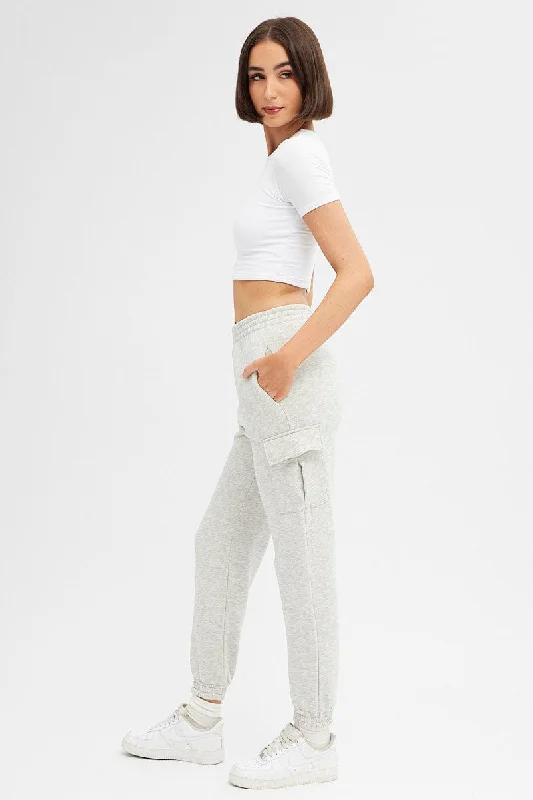 Grey Cargo Track Pants High Rise