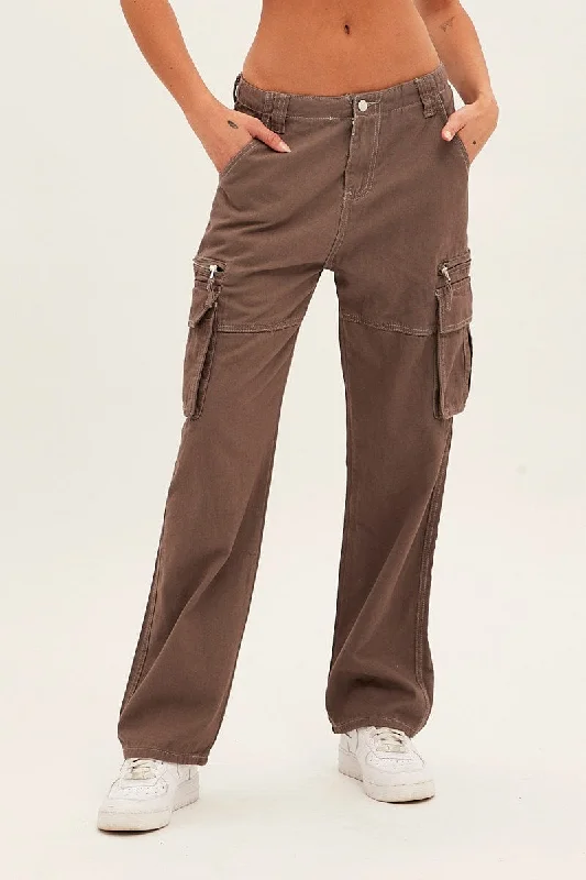 Grey Wide Leg Denim Cargo Pants