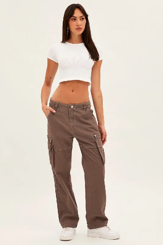 Grey Wide Leg Denim Cargo Pants