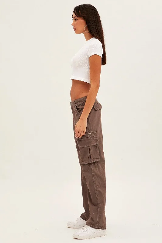 Grey Wide Leg Denim Cargo Pants