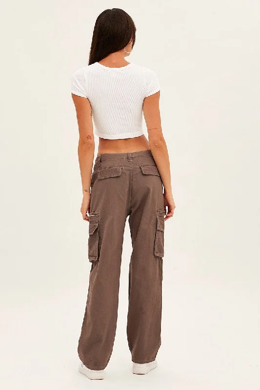 Grey Wide Leg Denim Cargo Pants