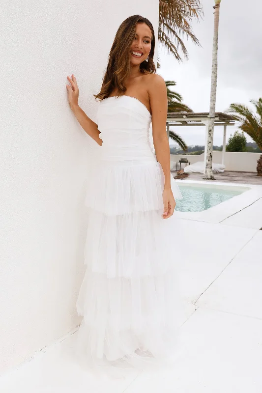 HELLO MOLLY Hidden Opal Strapless Tulle Maxi Dress White