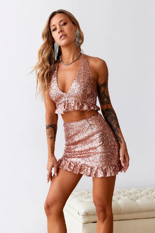 HELLO MOLLY Sweet Siren Sequin Crop Top Rose Gold