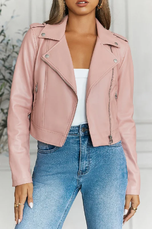 HELLO MOLLY Valley Escape Faux Leather Jacket Pink