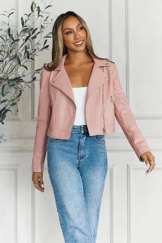 HELLO MOLLY Valley Escape Faux Leather Jacket Pink