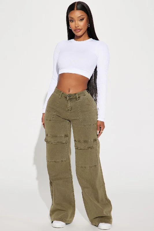 Here We Go Mid Rise Cargo Jean - Olive