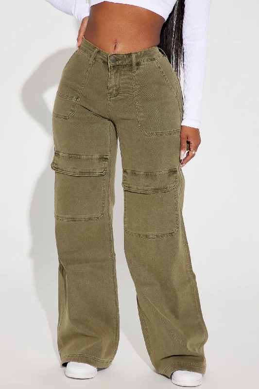 Here We Go Mid Rise Cargo Jean - Olive