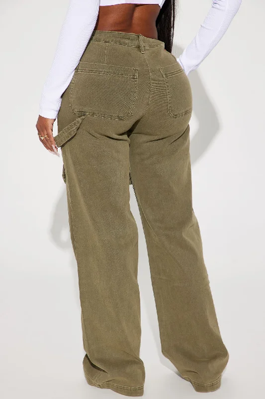 Here We Go Mid Rise Cargo Jean - Olive