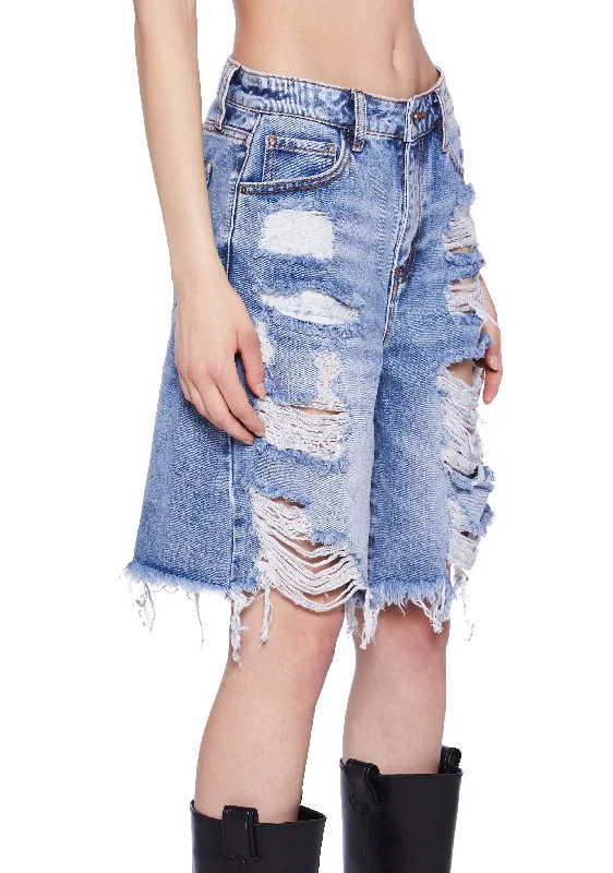 High Rise Distressed Denim Shorts