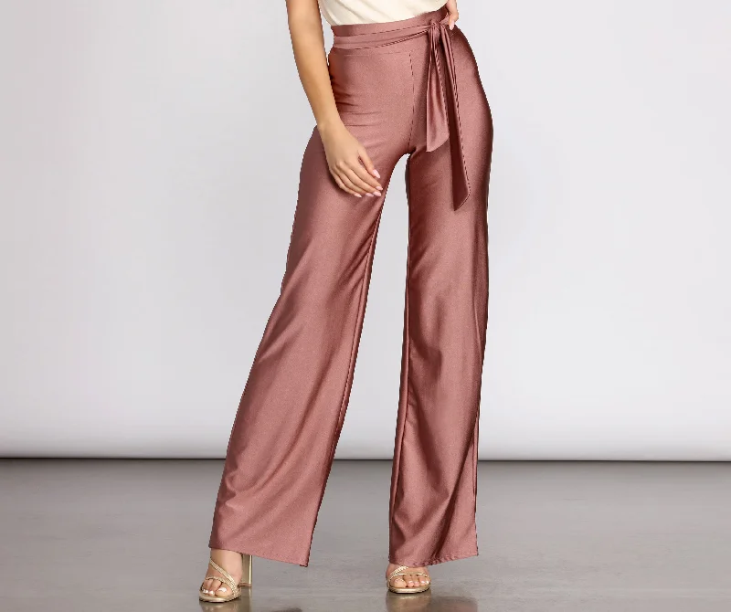 High Rise Tie Waist Straight Leg Pants