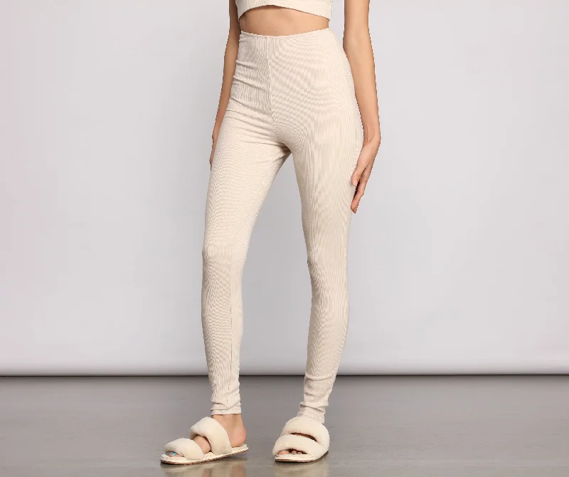 High Waist Basic Ribbed Knit Leggings