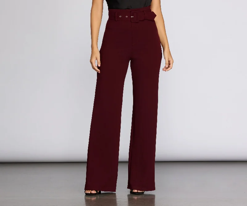 High Waist Belted Straight Leg Pants