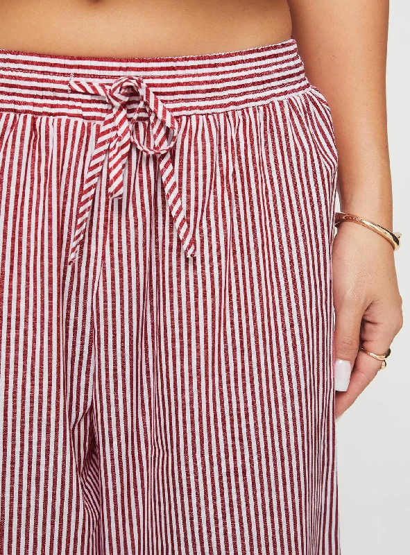 Holiday Tie Front Pants Red/White Stripe