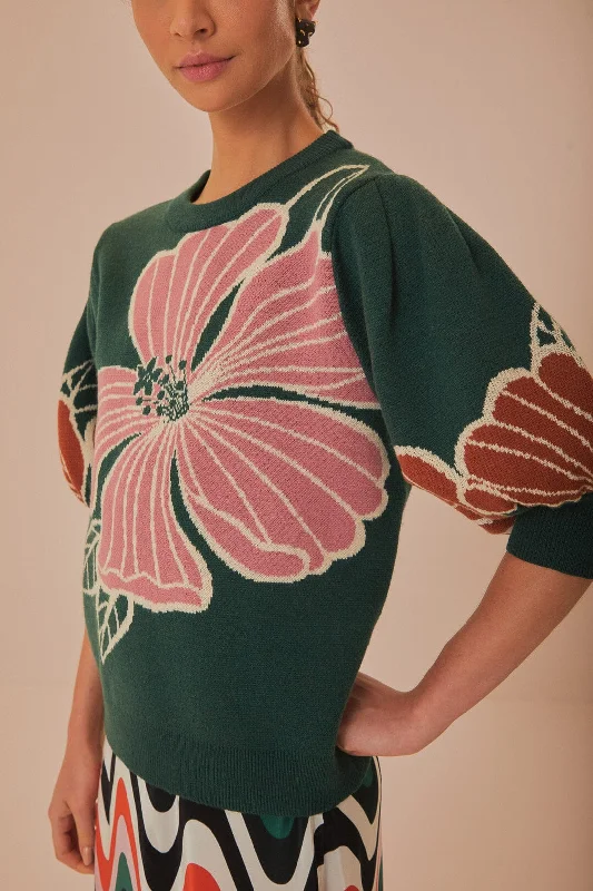 Green Honolulu Flowers Knit Sweater