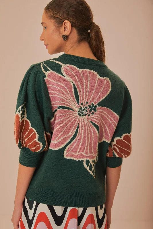 Green Honolulu Flowers Knit Sweater