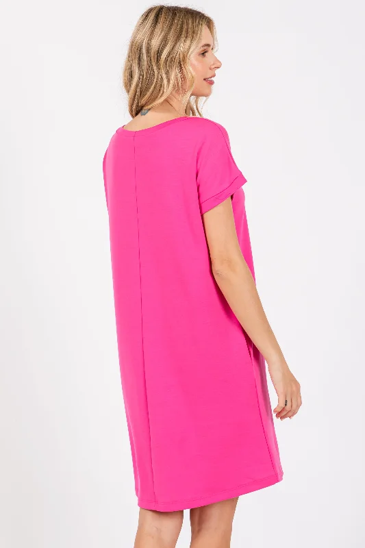 Hot Pink Short Sleeve T-Shirt Dress