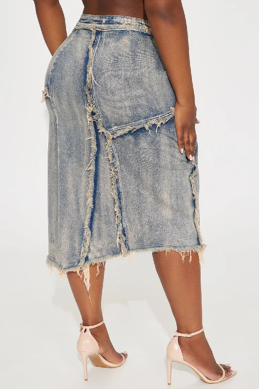 In Time Washed Denim Midi Skirt - Medium Wash