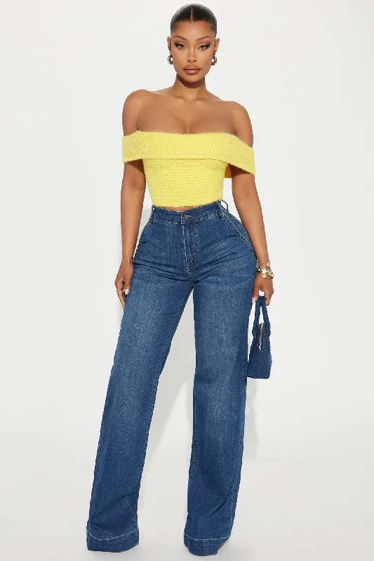 In Too Deep Off Shoulder Sweater Top - Yellow