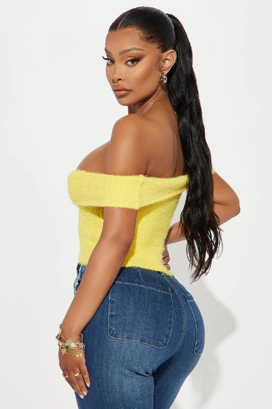 In Too Deep Off Shoulder Sweater Top - Yellow