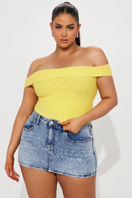 In Too Deep Off Shoulder Sweater Top - Yellow