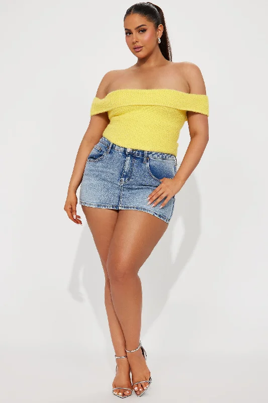 In Too Deep Off Shoulder Sweater Top - Yellow