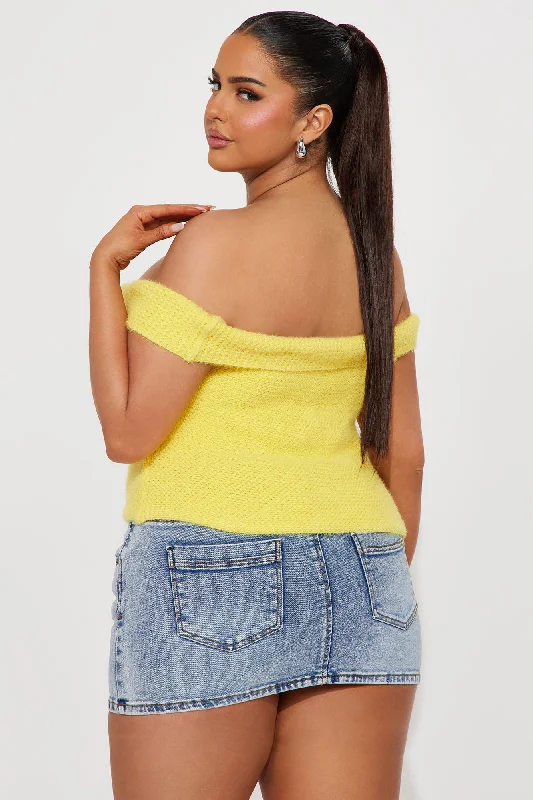 In Too Deep Off Shoulder Sweater Top - Yellow