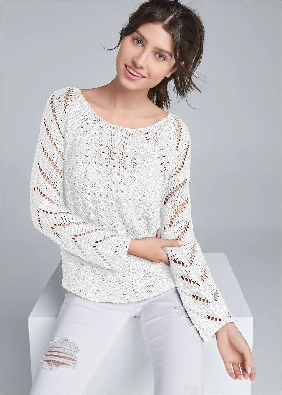 Open knit sweater - White