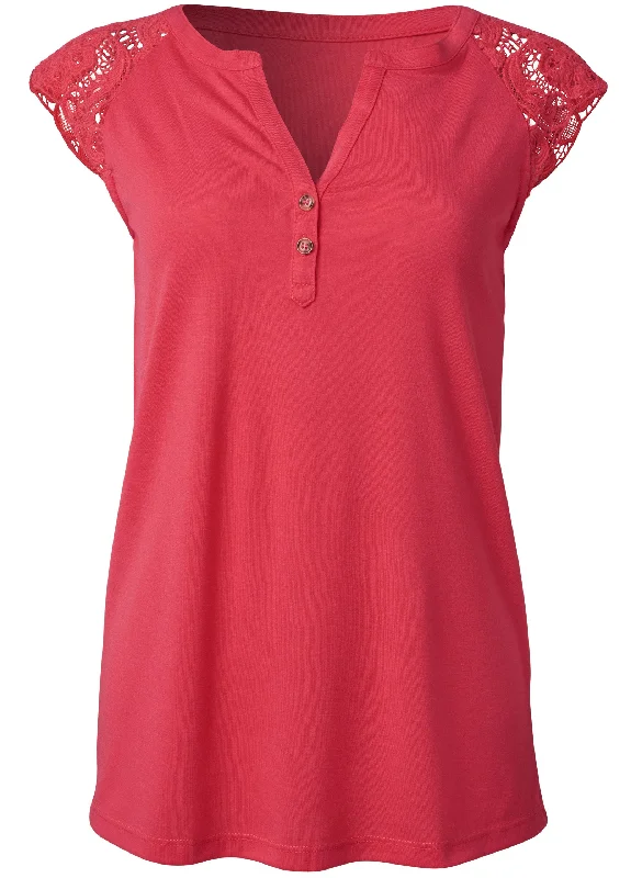 Lace cap sleeve top - Coral