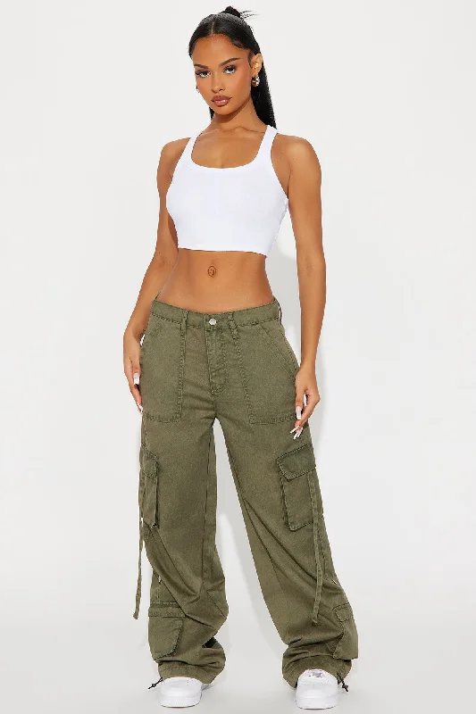 Jade Washed Wide Leg Jogger - Olive