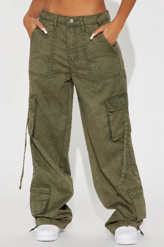 Jade Washed Wide Leg Jogger - Olive