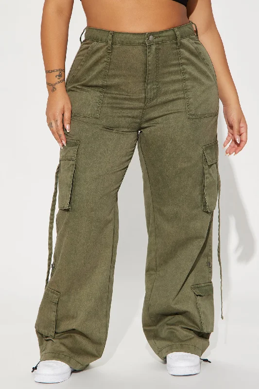 Jade Washed Wide Leg Jogger - Olive