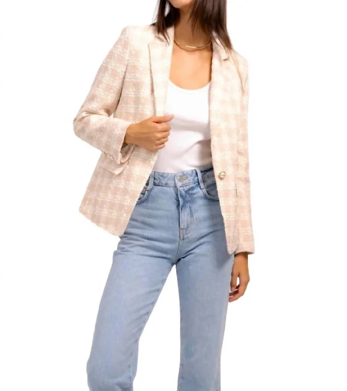 Jasper Patched Tweed Blazer In Baby Pink