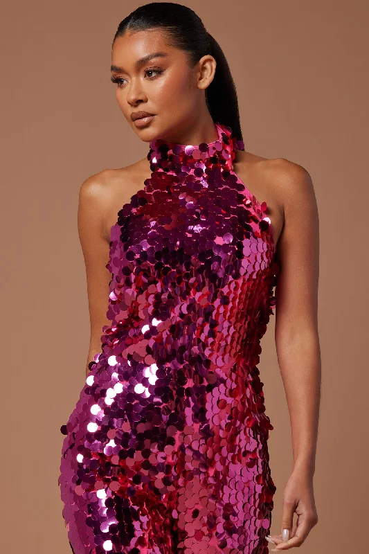 Jesslyn Sequin Jumpsuit - Hot Pink