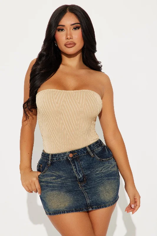 Joscelyn Textured Tube Bodysuit - Taupe