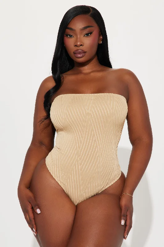 Joscelyn Textured Tube Bodysuit - Taupe