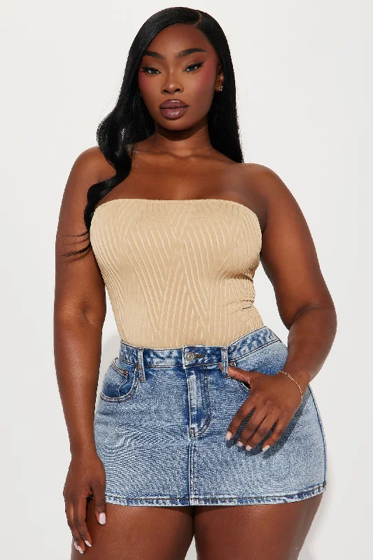 Joscelyn Textured Tube Bodysuit - Taupe