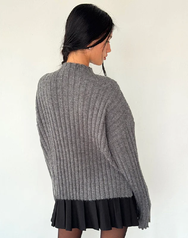 Judah Oversized Chunky Rib Knit Jumper in Charcoal