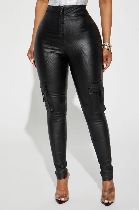 Kalen Cargo Faux Leather Skinny Pant - Black