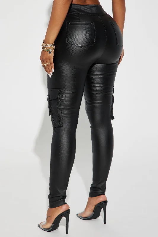 Kalen Cargo Faux Leather Skinny Pant - Black