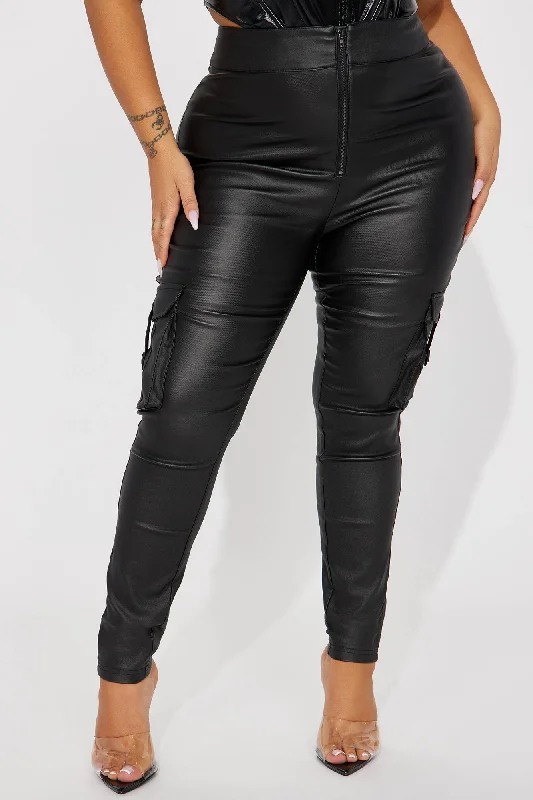 Kalen Cargo Faux Leather Skinny Pant - Black