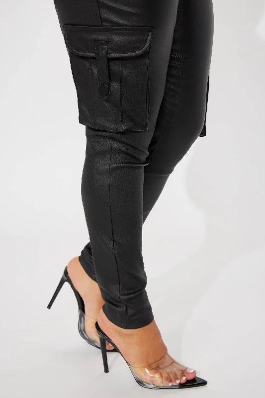 Kalen Cargo Faux Leather Skinny Pant - Black