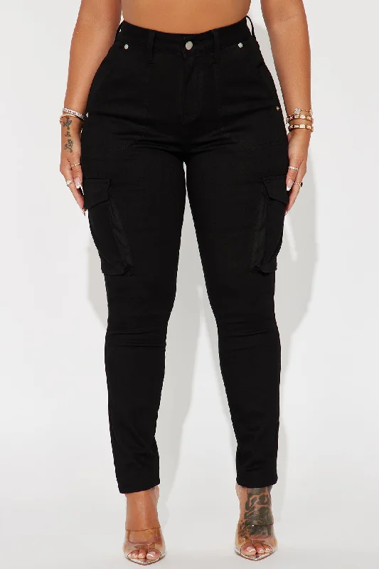 Kathleen High Rise Cargo Skinny Pant - Black